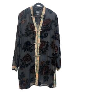 CITRON Santa Monica Collection Sheer Velvet Burnout Floral Kimono Jacket M